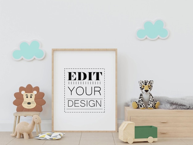 Cornice per poster in camera dei bambini Psd Mockup