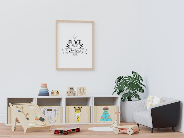 Cornice per poster in camera dei bambini Psd Mockup