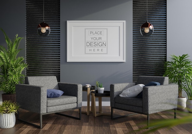 Cornice per poster in soggiorno Psd Mockup