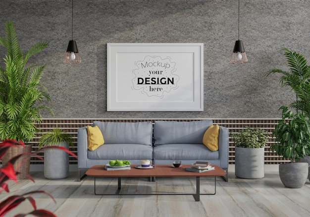 Cornice per poster in soggiorno Psd Mockup