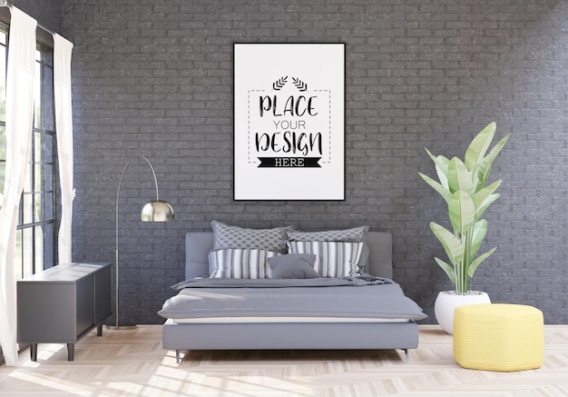 Cornice per poster in soggiorno Psd Mockup