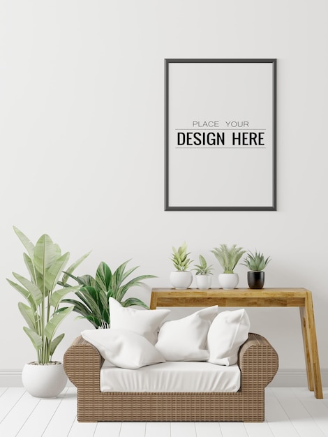 Cornice per poster in soggiorno Psd Mockup