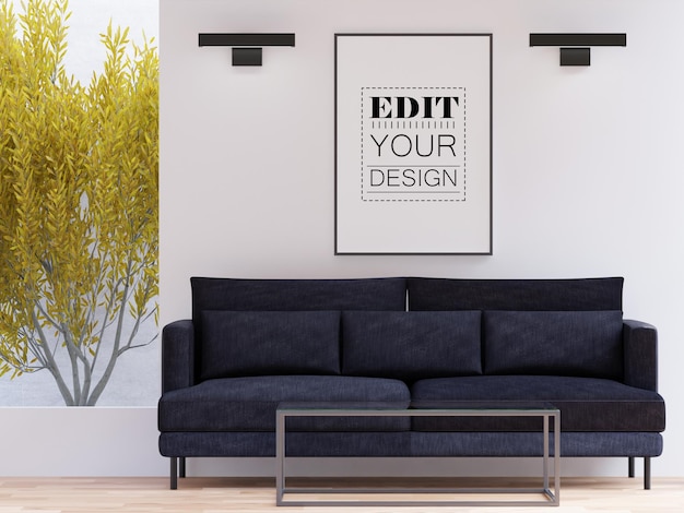 Cornice per poster in soggiorno Psd Mockup