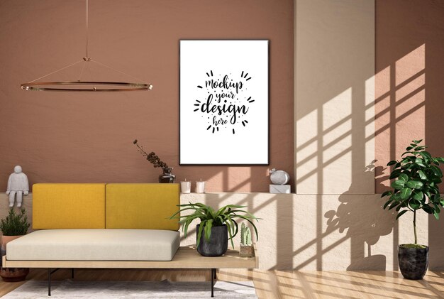 Cornice per poster in soggiorno Psd Mockup