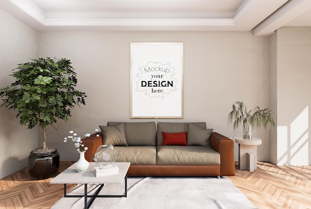 Cornice per poster in soggiorno Psd Mockup