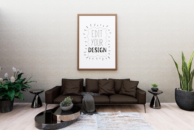 Cornice per poster in soggiorno Psd Mockup