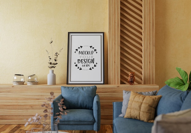 Cornice per poster in soggiorno Psd Mockup