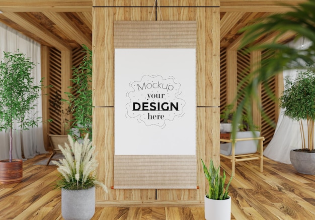 Cornice per poster in soggiorno Psd Mockup