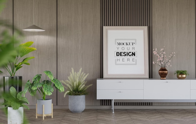 Cornice per poster in soggiorno Psd Mockup