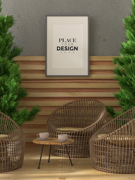 Cornice per poster in soggiorno Psd Mockup