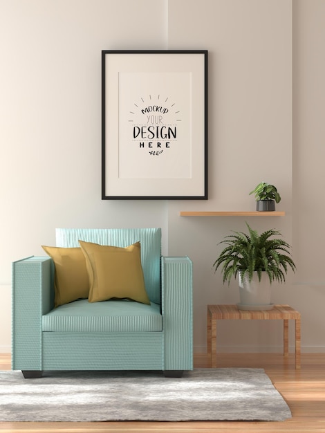 Cornice per poster in soggiorno Psd Mockup