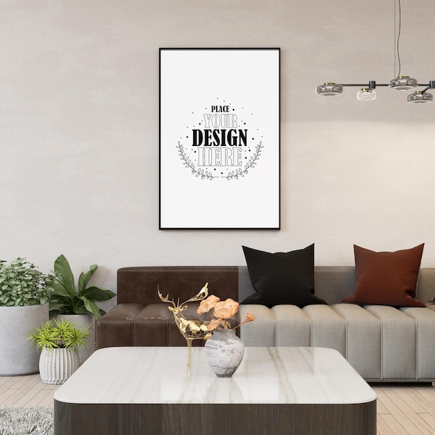 Cornice per poster in soggiorno Psd Mockup