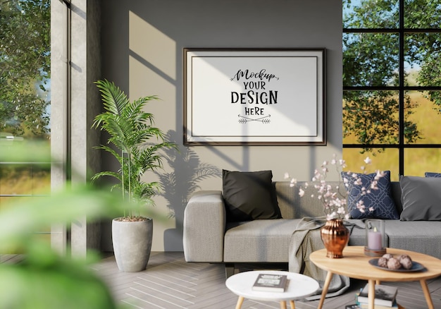 Cornice per poster in soggiorno Psd Mockup