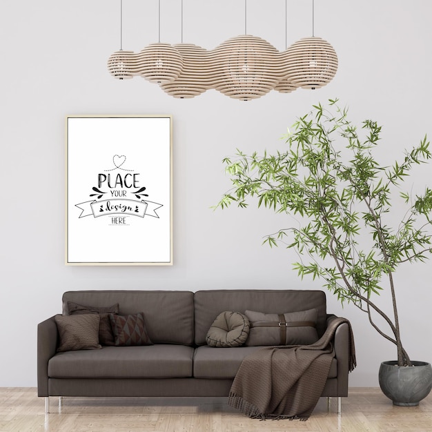 Cornice per poster in soggiorno Psd Mockup