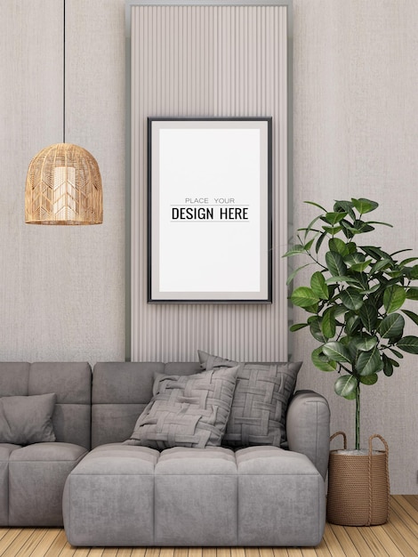 Cornice per poster in soggiorno Psd Mockup