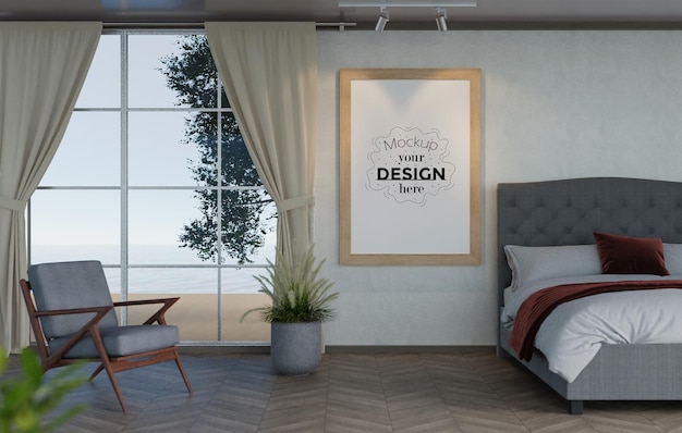 Cornice per poster Mockup interni in una camera da letto