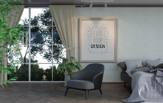 Cornice per poster Mockup interni in una camera da letto