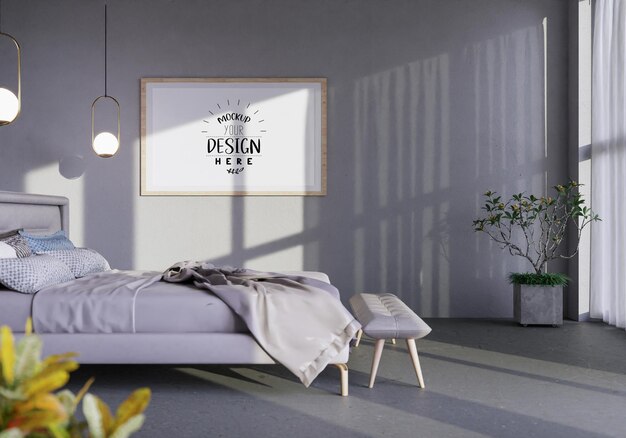 Cornice per poster Mockup interni in una camera da letto