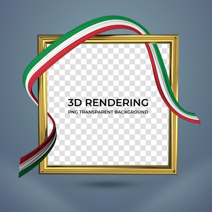 Cornice realistica e nastro con colori bandiera Italia 3d rendering sfondo trasparente