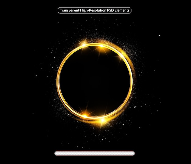 Cornice rotonda al neon oro con effetti di luce su sfondo nero