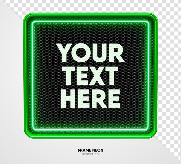Cornice verde con griglia e texture al neon in rendering 3d realistico con sfondo trasparente