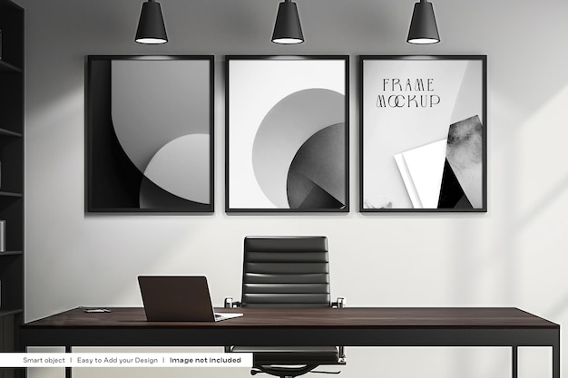 Cornici per ufficio Mockup Poster per ufficio Mockup Area di lavoro Interior Mockup Corporate Office PSD Mockup