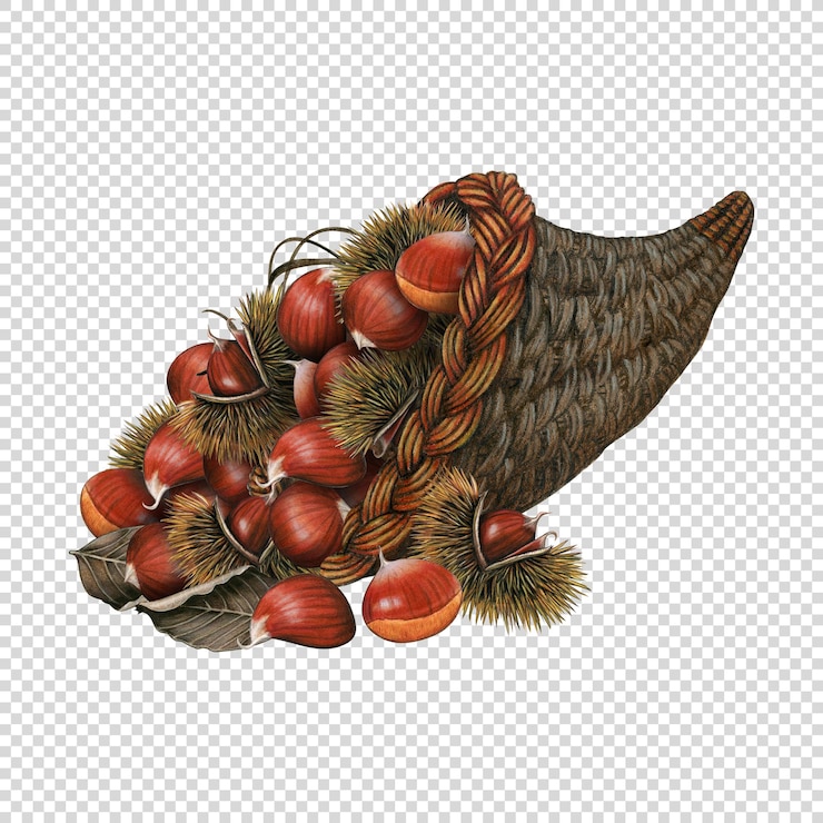 PSD cornucopia autunnale ad acquerello piena di zucche