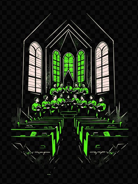 PSD coro del evangelio cantando en una iglesia con vidrieras en las ventanas cartel postal del día mundial de la música