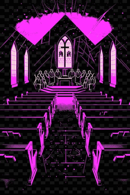 PSD coro del evangelio cantando en una iglesia con vidrieras ventanas ilustración vectorial idea de cartel de música