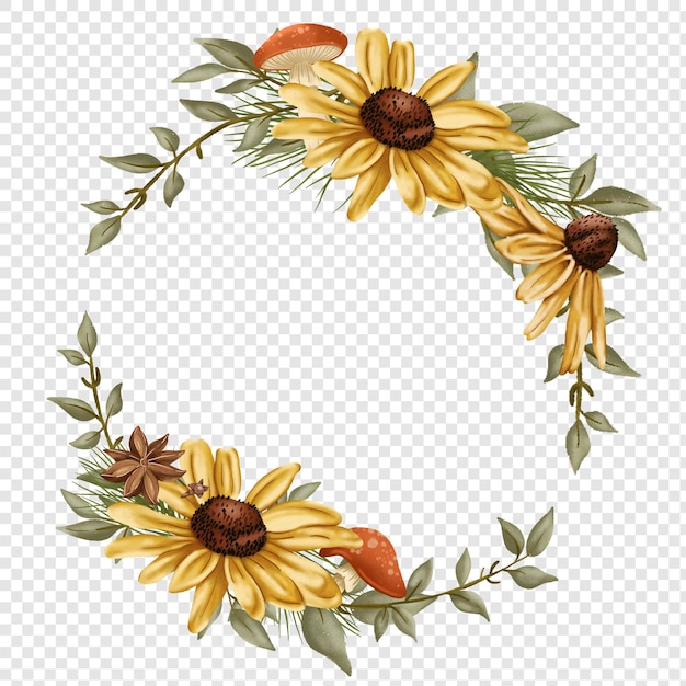 Coroa de flores de outono outono feito de girassol rústico png ilustrações