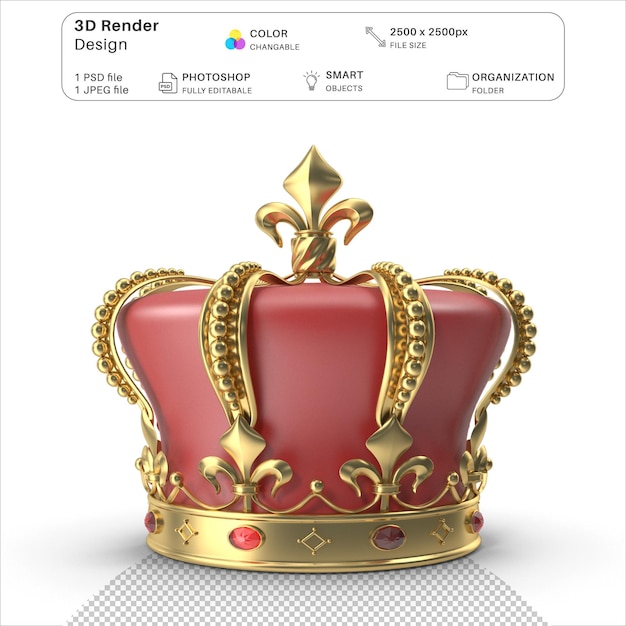 Coroa de ouro dos reis modelagem 3d arquivo psd coroa de ouro realista