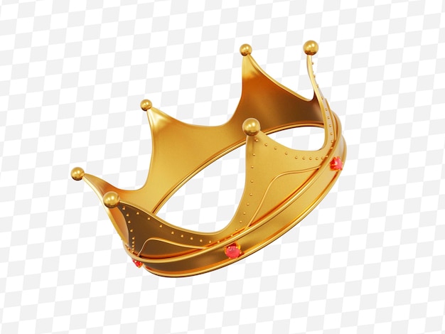 Coroa de ouro real 3d com diamantes vermelhos isolados no fundo branco Ícone de coroa de ouro rei texturizado