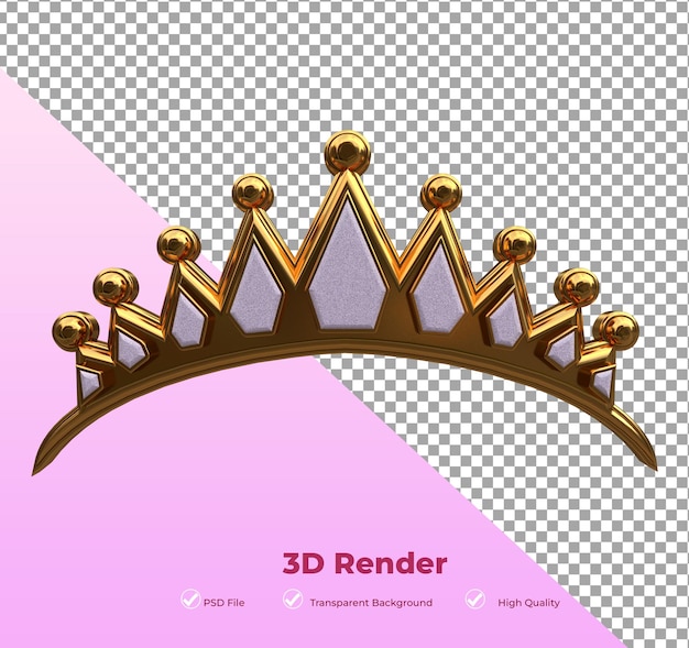Coroa delicada ou tiara 3d renderizada em fundo transparente para composição