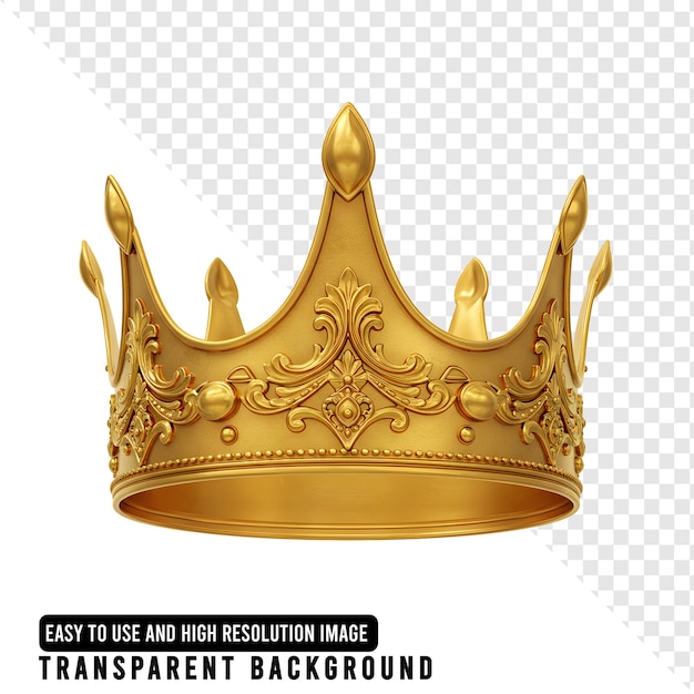 Coroa dourada em fundo transparente - luxo e elegância da realeza