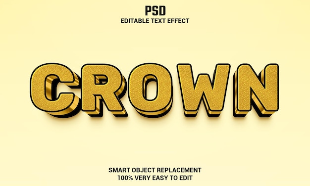 Coroa efeito de texto editável 3d com plano de fundo PSD Premium