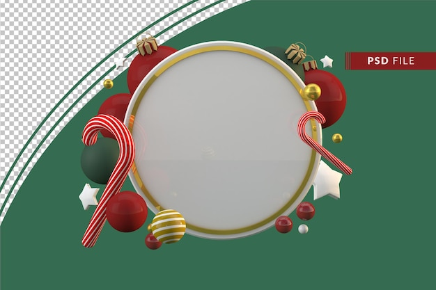 Coroa redonda de Natal com decoração de Natal em fundo verde 3d render