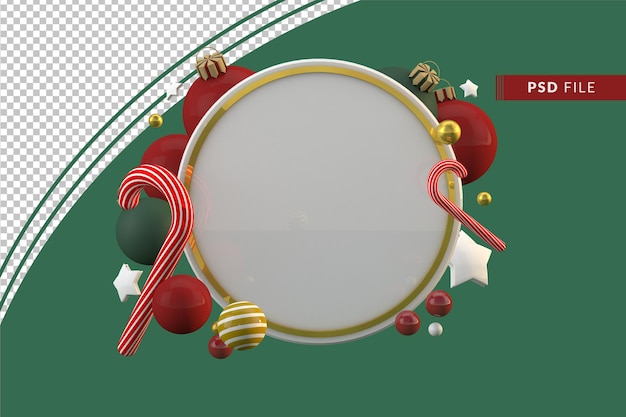 PSD coroa redonda de natal com decoração de natal em fundo verde 3d render