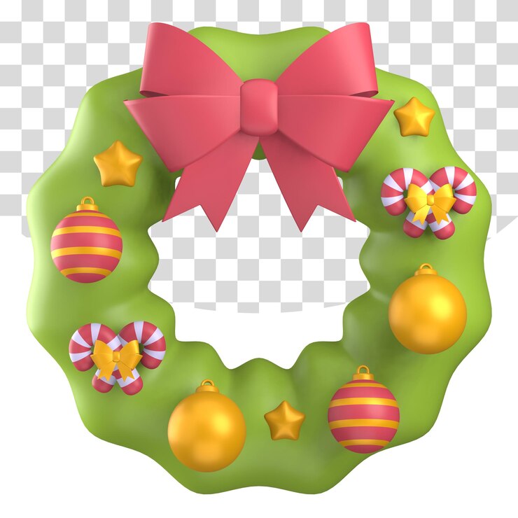 PSD corona de abeto con lazo rojo y bola dorada render ilustración 3d decoración de adorno navideño