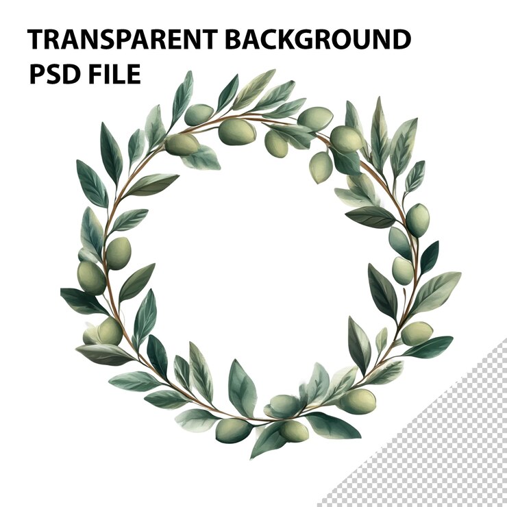PSD corona de aceitunas en acuarela png