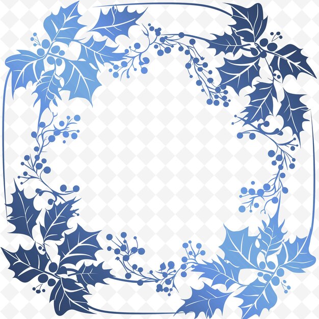 PSD una corona azul redonda con flores y hojas