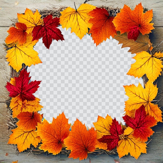 PSD corona floral con flores y hojas o en blanco hojas de otoño realistas caen marco boho