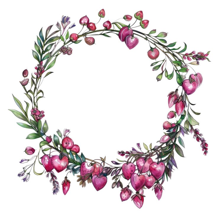 PSD corona floral con flores rosadas y hojas verdes imagen en acuarela aig56