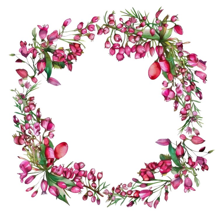PSD corona floral con flores rosadas y hojas verdes imagen en acuarela aig56