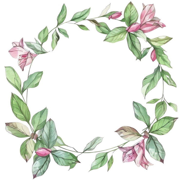 PSD corona de flores rosadas y rojas aisladas sobre fondo blanco arte de acuarela aig56