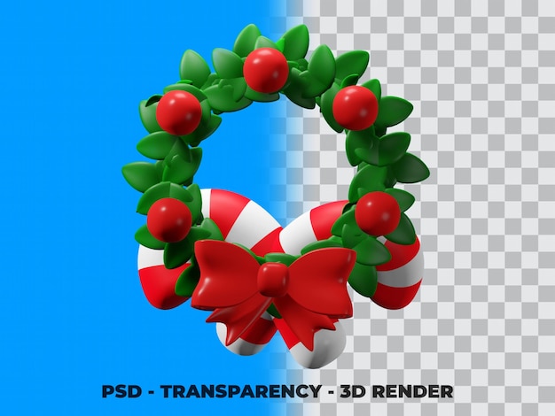 PSD corona de navidad 3d aislada con fondo de transparencia