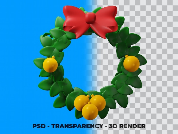 Corona de navidad 3d aislada con fondo de transparencia