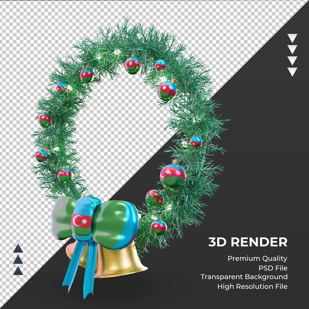 Corona de navidad 3d bandera de azerbaiyán renderizado vista derecha