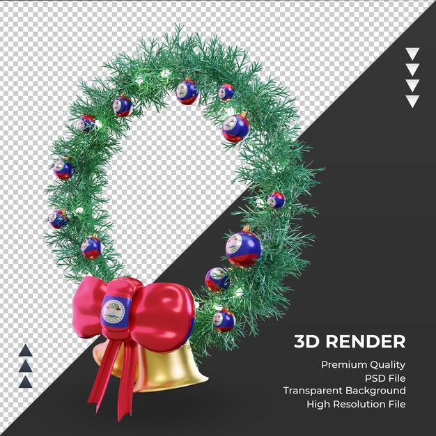 Corona de Navidad 3D bandera de Belice vista derecha de representación