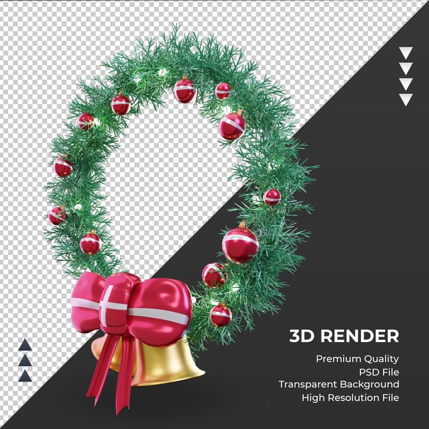 Corona de Navidad 3D bandera de Dinamarca representación vista derecha