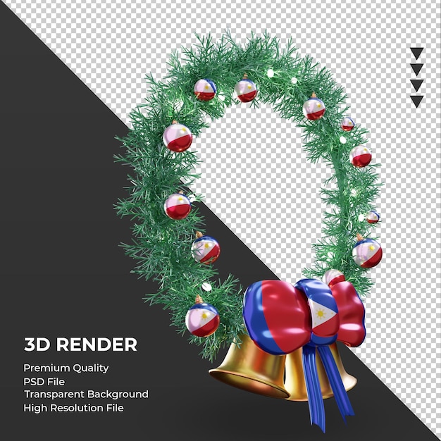 PSD corona de navidad 3d bandera de filipinas renderizado vista izquierda